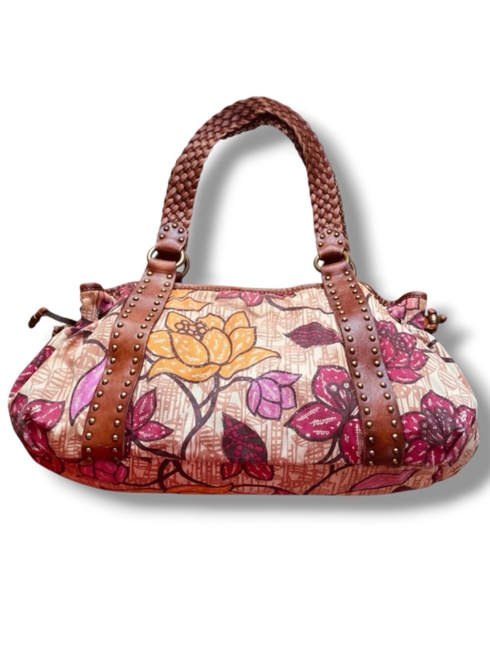 Fossil Floral Shoulder Bag with Braided Leather Straps